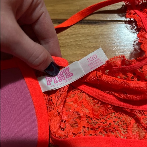 Victoria’s Secret PINK date racerback lace Bra 32D neon orange - Picture 2 of 6